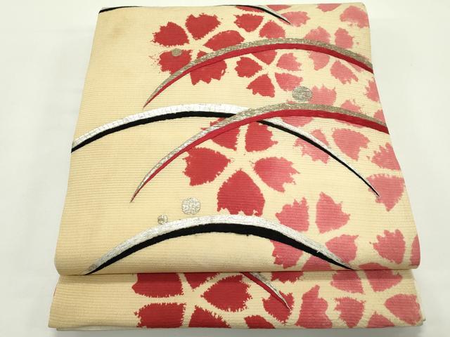 平和屋着物＊夏物　アンティーク　大正ロマン　両面　全通柄　京袋帯　駒刺繍　露芝花文　銀糸　正絹　逸品　CABK6802rv