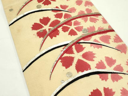 平和屋着物＊夏物　アンティーク　大正ロマン　両面　全通柄　京袋帯　駒刺繍　露芝花文　銀糸　正絹　逸品　CABK6802rv