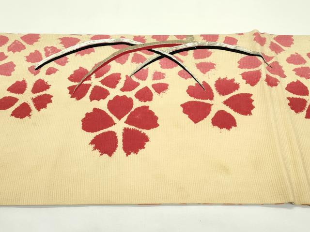 平和屋着物＊夏物　アンティーク　大正ロマン　両面　全通柄　京袋帯　駒刺繍　露芝花文　銀糸　正絹　逸品　CABK6802rv