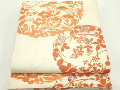 平和屋着物＊夏物　アンティーク　大正ロマン　両面　全通柄　京袋帯　駒刺繍　露芝花文　銀糸　正絹　逸品　CABK6802rv