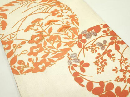 平和屋着物＊夏物　アンティーク　大正ロマン　両面　全通柄　京袋帯　駒刺繍　露芝花文　銀糸　正絹　逸品　CABK6802rv