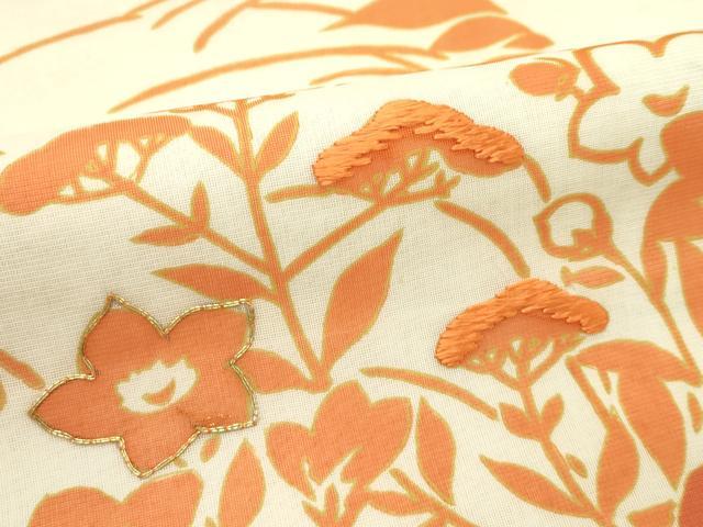 平和屋着物＊夏物　アンティーク　大正ロマン　両面　全通柄　京袋帯　駒刺繍　露芝花文　銀糸　正絹　逸品　CABK6802rv