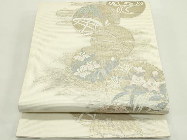 平和屋着物＊夏物　六通柄袋帯　秋草丸文　金糸　正絹　逸品　未使用　CABK6808rv