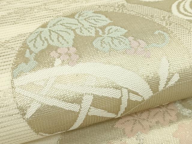 平和屋着物＊夏物　六通柄袋帯　秋草丸文　金糸　正絹　逸品　未使用　CABK6808rv