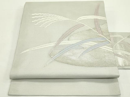 平和屋着物＊夏物　九寸名古屋帯　草木文　銀糸　正絹　逸品　CABK6813rv