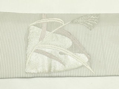 平和屋着物＊夏物　九寸名古屋帯　草木文　銀糸　正絹　逸品　CABK6813rv