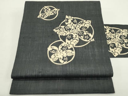 平和屋着物＊夏物　九寸名古屋帯　作家物　伊勢型染　舞花文　麻　逸品　CABK6814rv
