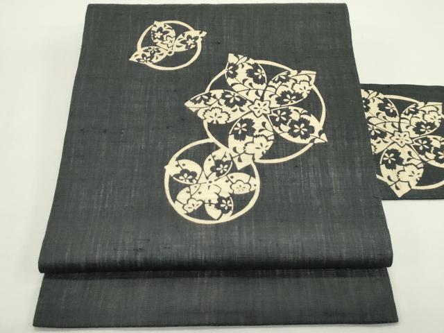 平和屋着物＊夏物　九寸名古屋帯　作家物　伊勢型染　舞花文　麻　逸品　CABK6814rv