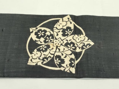平和屋着物＊夏物　九寸名古屋帯　作家物　伊勢型染　舞花文　麻　逸品　CABK6814rv