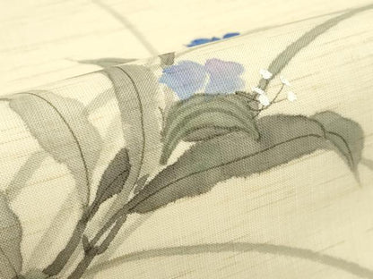 平和屋着物＊夏物　九寸名古屋帯　手描き　草花文　鈴乃屋扱い　麻　逸品　CABK6815rv