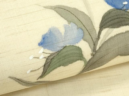 平和屋着物＊夏物　九寸名古屋帯　手描き　草花文　鈴乃屋扱い　麻　逸品　CABK6815rv