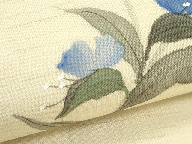 平和屋着物＊夏物　九寸名古屋帯　手描き　草花文　鈴乃屋扱い　麻　逸品　CABK6815rv