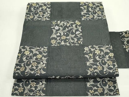 平和屋着物＊夏物　九寸名古屋帯　市松花唐草文　金糸　正絹　逸品　CABK6817rv