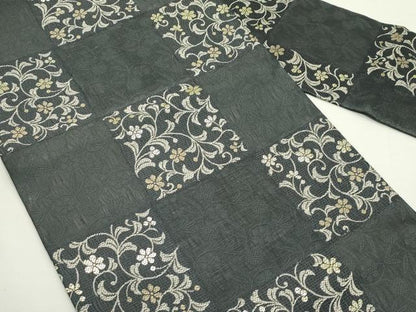 平和屋着物＊夏物　九寸名古屋帯　市松花唐草文　金糸　正絹　逸品　CABK6817rv