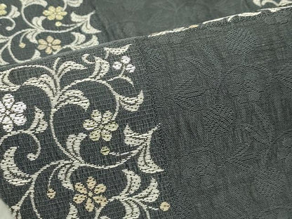 平和屋着物＊夏物　九寸名古屋帯　市松花唐草文　金糸　正絹　逸品　CABK6817rv