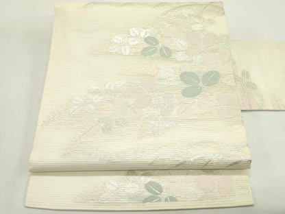 平和屋着物＊夏物　九寸名古屋帯　萩　銀糸　正絹　逸品　未使用　CABK6818rv