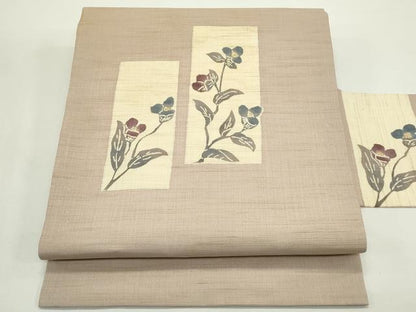 平和屋着物＊夏物　九寸名古屋帯　型染め　色紙花文　麻　逸品　CABK6819rv