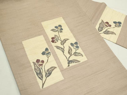 平和屋着物＊夏物　九寸名古屋帯　型染め　色紙花文　麻　逸品　CABK6819rv