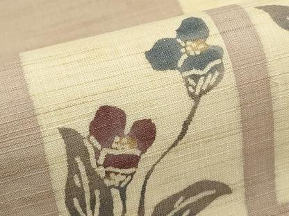 平和屋着物＊夏物　九寸名古屋帯　型染め　色紙花文　麻　逸品　CABK6819rv