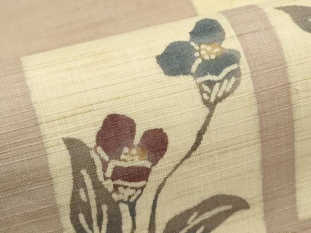平和屋着物＊夏物　九寸名古屋帯　型染め　色紙花文　麻　逸品　CABK6819rv