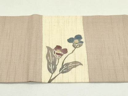 平和屋着物＊夏物　九寸名古屋帯　型染め　色紙花文　麻　逸品　CABK6819rv