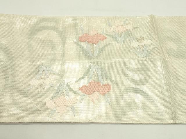平和屋着物＊夏物　太鼓柄袋帯　杜若　銀糸　正絹　逸品　CABK6821rv
