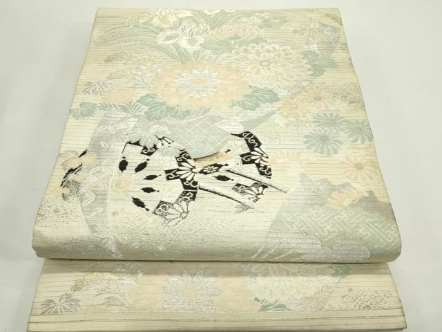 平和屋着物＊夏物　アンティーク　大正ロマン　丸帯　花車文　金銀糸　正絹　逸品　CABK6824rv