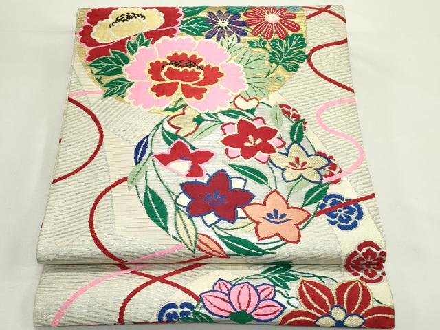 平和屋着物＊夏物　アンティーク　大正ロマン　丸帯　唐織　草花丸文　金銀糸　正絹　逸品　CABK6825rv