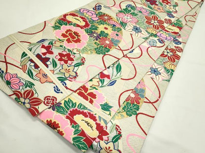 平和屋着物＊夏物　アンティーク　大正ロマン　丸帯　唐織　草花丸文　金銀糸　正絹　逸品　CABK6825rv