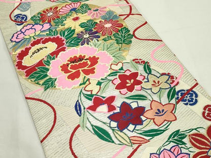 平和屋着物＊夏物　アンティーク　大正ロマン　丸帯　唐織　草花丸文　金銀糸　正絹　逸品　CABK6825rv