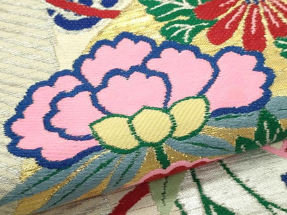 平和屋着物＊夏物　アンティーク　大正ロマン　丸帯　唐織　草花丸文　金銀糸　正絹　逸品　CABK6825rv