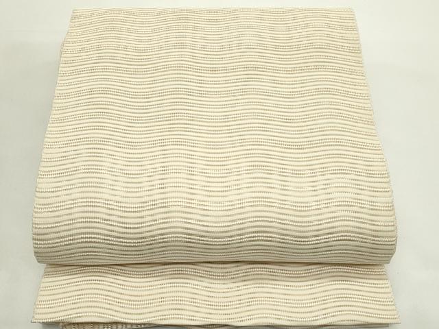 平和屋着物＊夏物　八寸名古屋帯　絽綴れ　よろけ縞　浅黄色　正絹　逸品　CABK6827rv