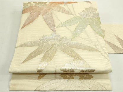 平和屋着物＊夏物　九寸名古屋帯　草花文　金銀糸　正絹　逸品　未使用　CABK6831rv