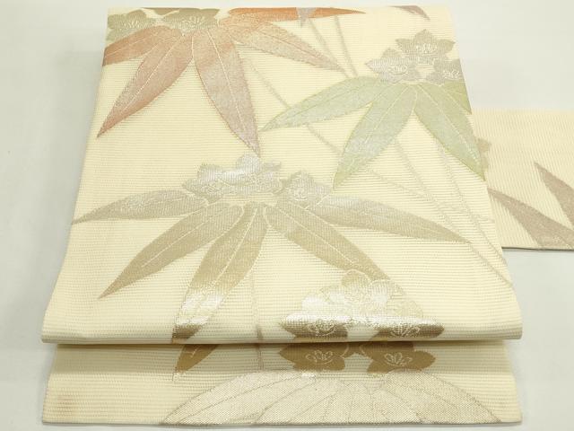 平和屋着物＊夏物　九寸名古屋帯　草花文　金銀糸　正絹　逸品　未使用　CABK6831rv