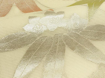 平和屋着物＊夏物　九寸名古屋帯　草花文　金銀糸　正絹　逸品　未使用　CABK6831rv