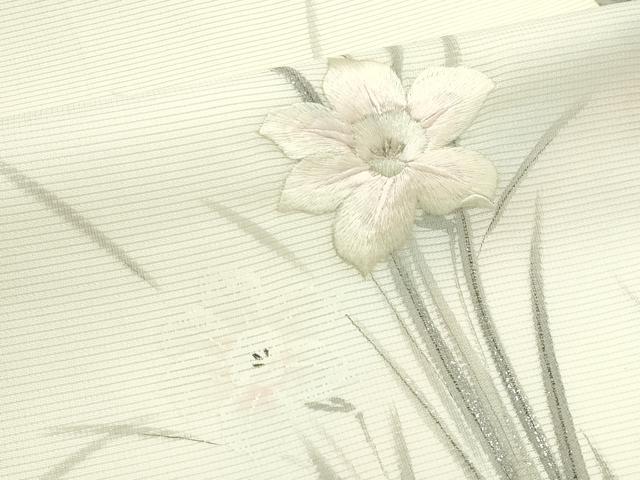 平和屋着物＊夏物　九寸名古屋帯　作家物　手描き　刺繍　水仙　銀彩　正絹　逸品　CABK6832rv
