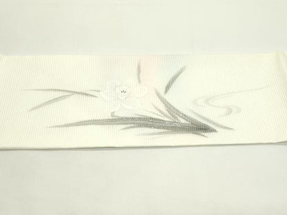 平和屋着物＊夏物　九寸名古屋帯　作家物　手描き　刺繍　水仙　銀彩　正絹　逸品　CABK6832rv