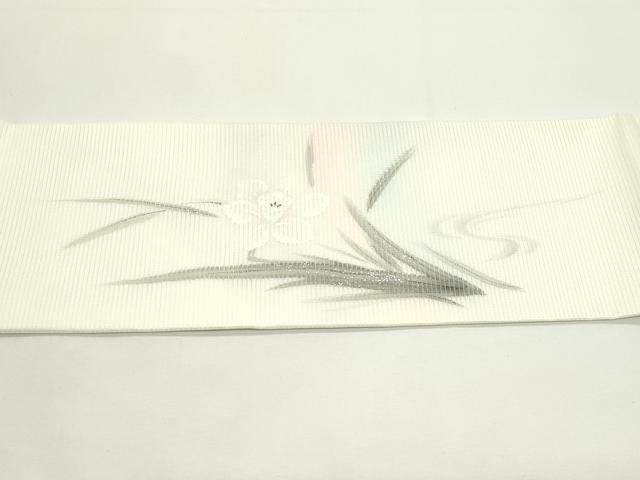 平和屋着物＊夏物　九寸名古屋帯　作家物　手描き　刺繍　水仙　銀彩　正絹　逸品　CABK6832rv