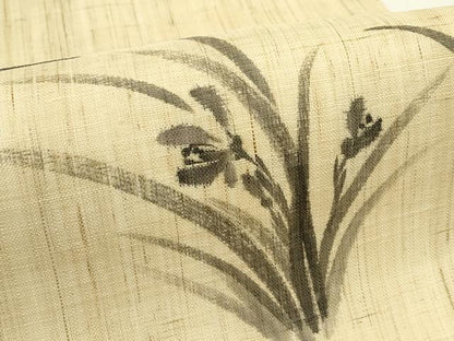 平和屋着物＊夏物　九寸名古屋帯　手描き　草花文　麻　逸品　CABK6834rv