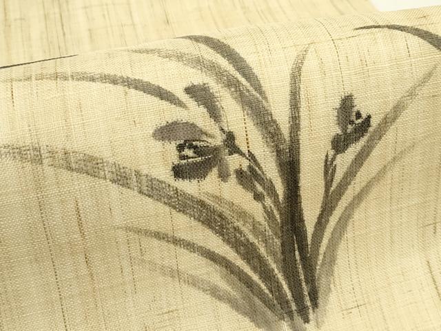 平和屋着物＊夏物　九寸名古屋帯　手描き　草花文　麻　逸品　CABK6834rv