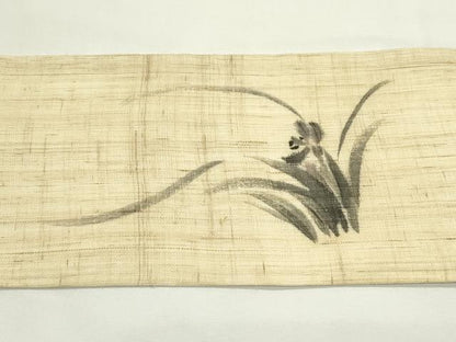 平和屋着物＊夏物　九寸名古屋帯　手描き　草花文　麻　逸品　CABK6834rv