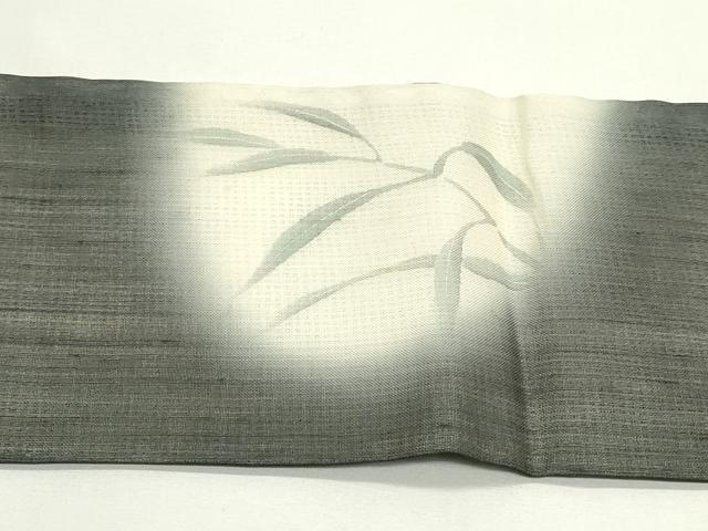 平和屋着物＊夏物　九寸名古屋帯　手描き　紬地　蛙　笹竹文　銀彩　正絹　逸品　CABK6835rv