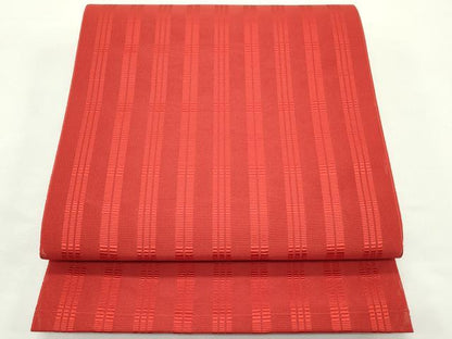 平和屋着物＊夏物　本場筑前博多織　八寸名古屋帯　間道　紅緋色　正絹　逸品　未使用　CABK6852rv