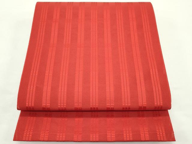 平和屋着物＊夏物　本場筑前博多織　八寸名古屋帯　間道　紅緋色　正絹　逸品　未使用　CABK6852rv