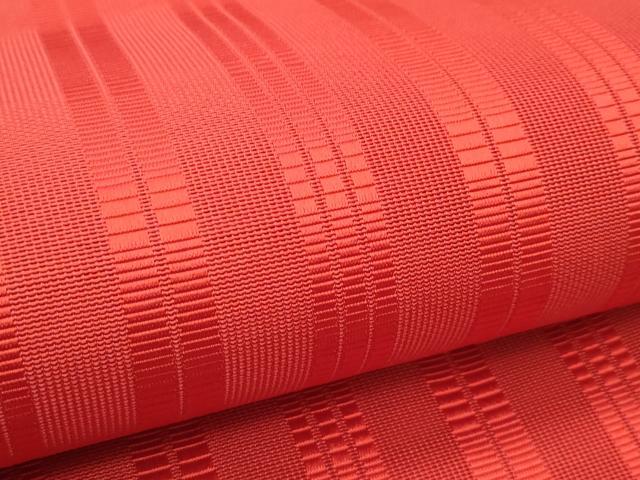 平和屋着物＊夏物　本場筑前博多織　八寸名古屋帯　間道　紅緋色　正絹　逸品　未使用　CABK6852rv