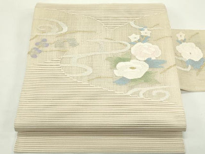 平和屋着物＊夏物　八寸名古屋帯　絽綴れ　流水花文　金銀糸　正絹　逸品　CABK6853rv