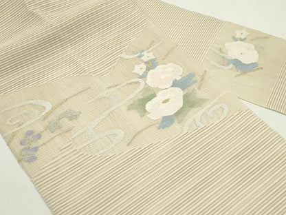 平和屋着物＊夏物　八寸名古屋帯　絽綴れ　流水花文　金銀糸　正絹　逸品　CABK6853rv