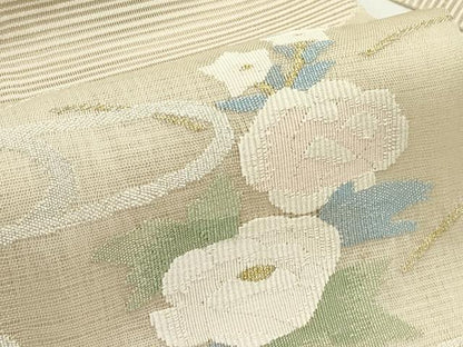平和屋着物＊夏物　八寸名古屋帯　絽綴れ　流水花文　金銀糸　正絹　逸品　CABK6853rv