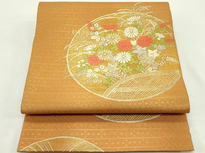 平和屋着物＊夏物　六通柄袋帯　唐織　秋草丸文　金銀糸　正絹　逸品　未使用　CABK6856rv