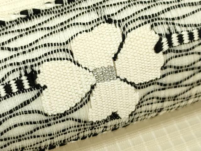 平和屋着物＊夏物　太鼓柄袋帯　すくい織　舞花文　銀糸　正絹　逸品　CABK6860rv